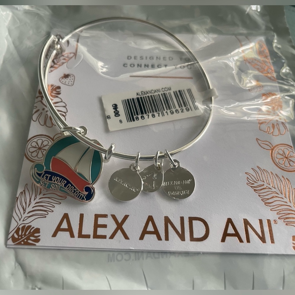 ⛵️NWT Alex & Ani Let Your Dreams Set Sail Adjustable Charm Bangle, Shiny Silver